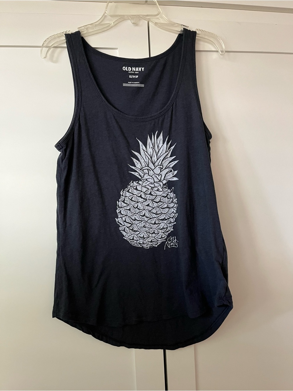 Old Navy Dark Grey Tank Top with White Pineapple Graphic
